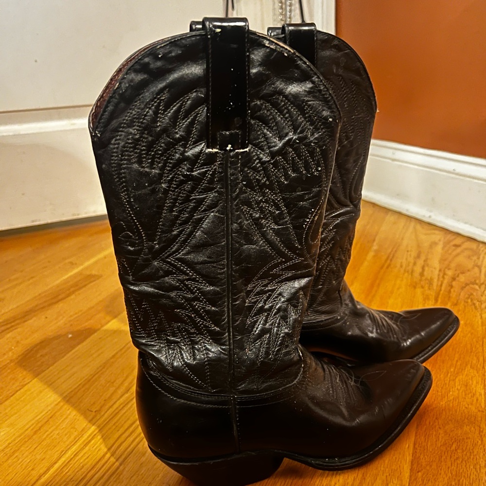Women's Black leather Heeled Cowboy boots